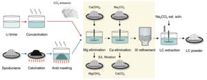 Schematic depicting the production process of lithium raw materials and impurity removal