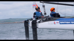 The British Sailing Team featuring Chris Rashley and Laura Marimon Giovannetti sailing the NACRA 17.