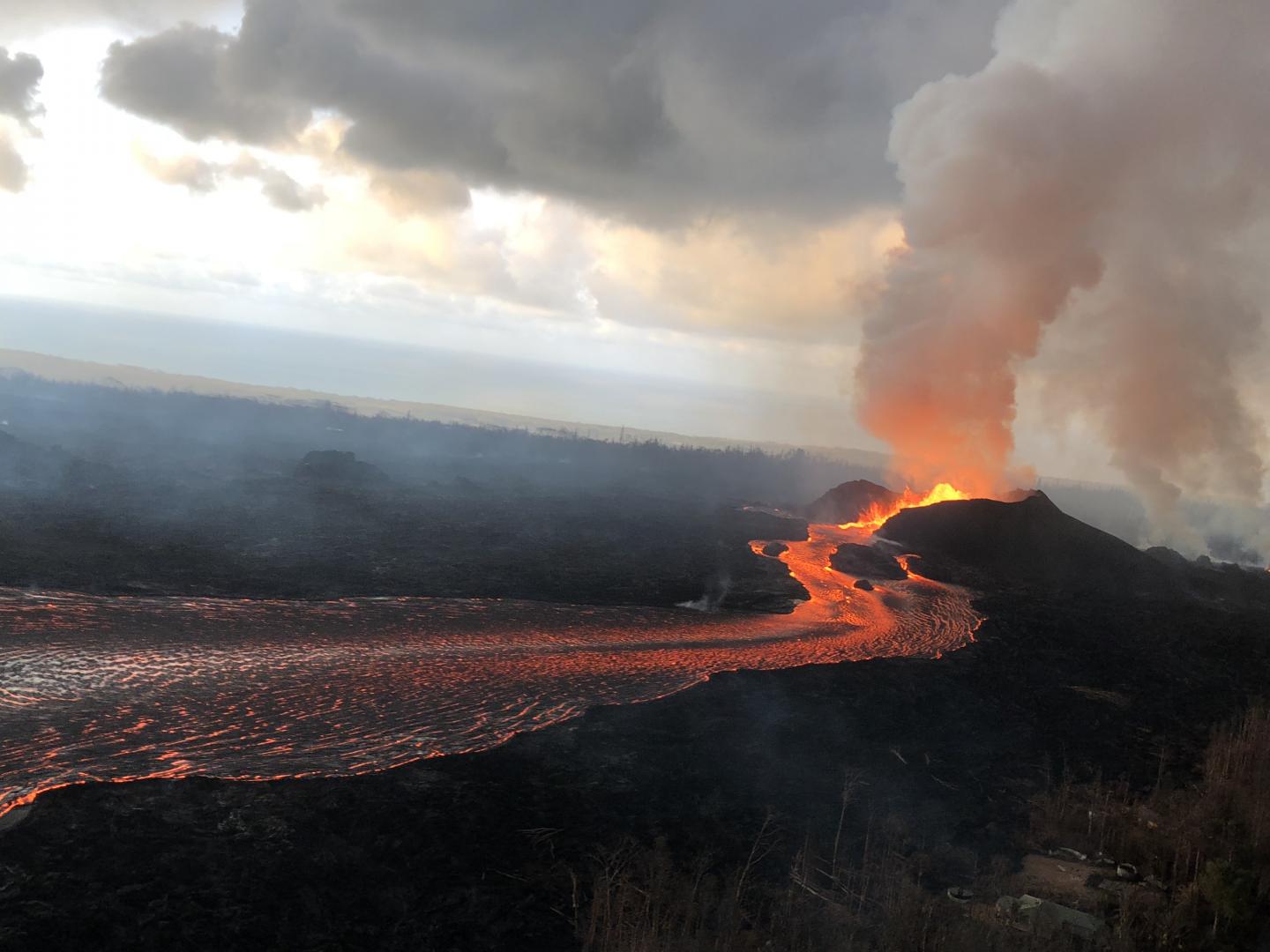 Fountain and river of lava