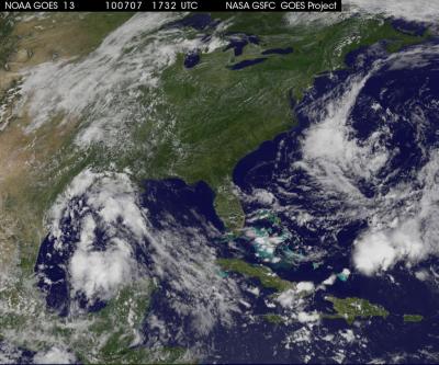 GOES-13 Image of Developing System 96L in the Gulf of Mexico