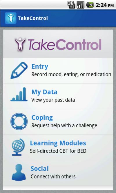 TakeControl App for Binge Eating (Home Screen)