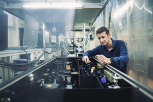 ESRF scientist Matteo Levantino during the experiment carried out at the European Synchrotron