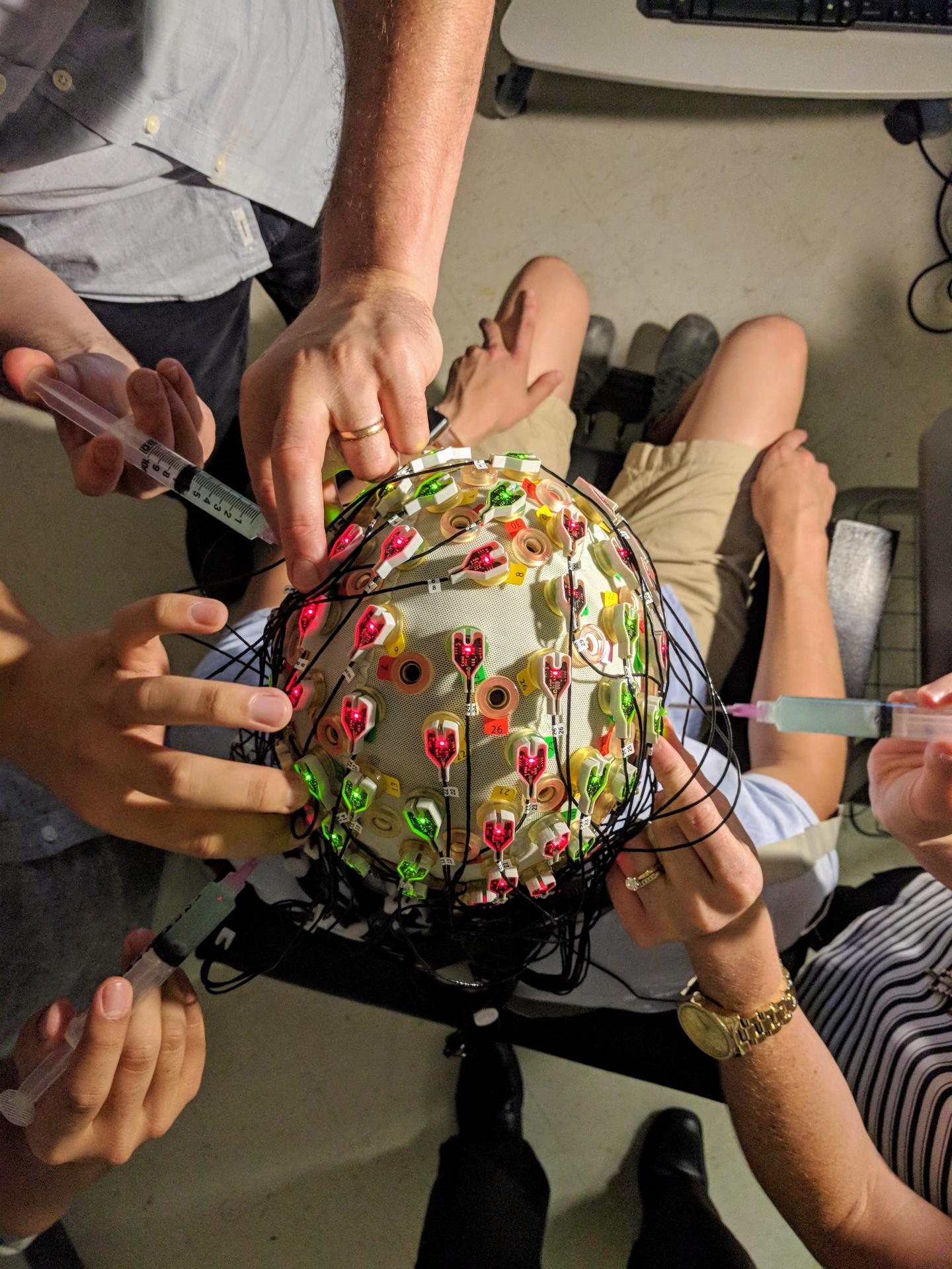 test subject in EEG cap