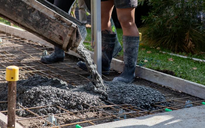 The first pour of the coffee concrete