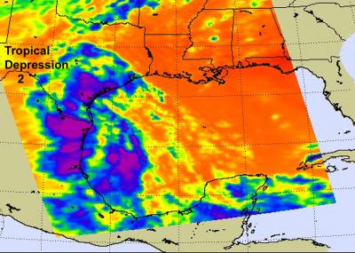 Infrared Look at Tropical Depression 2's Thunderstorm Temps