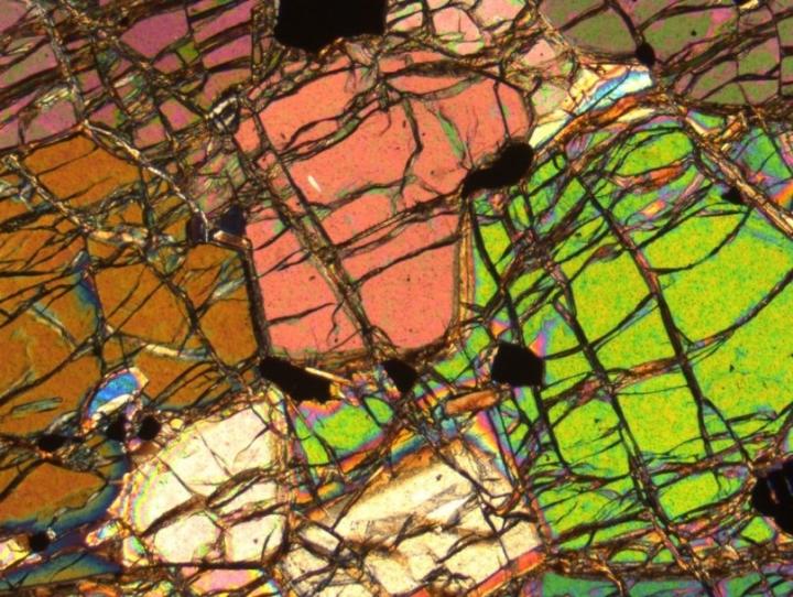Thin section of the 3,8 billion-year-old mantle rock from southwestern Greenland