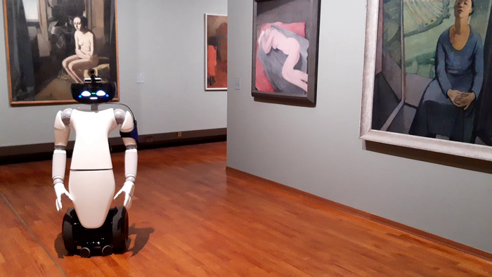 R1 robot at GAM Turin - explaining Casorati's painting