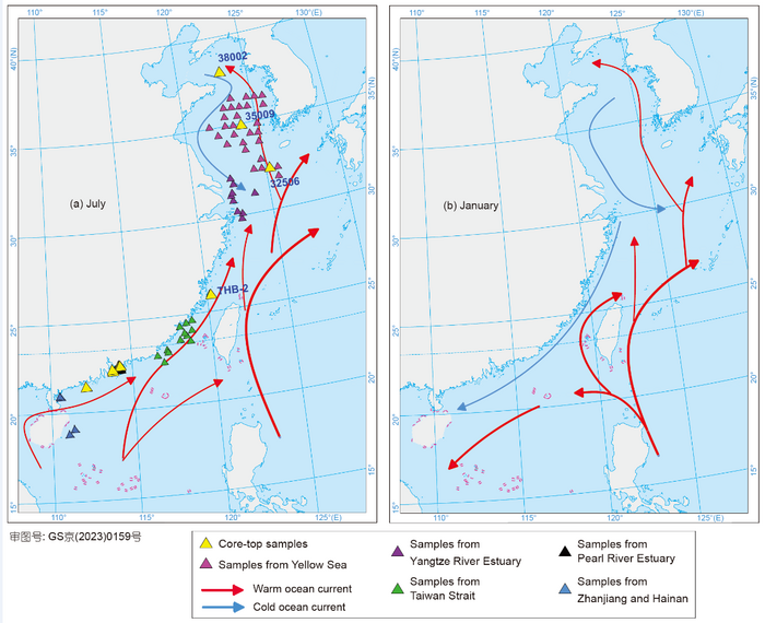 Coastal-continental shelf sample location and ocean currents