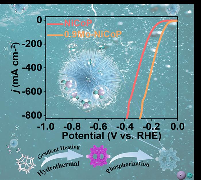 Graphic showing electrocatalyst structure and polarization curves