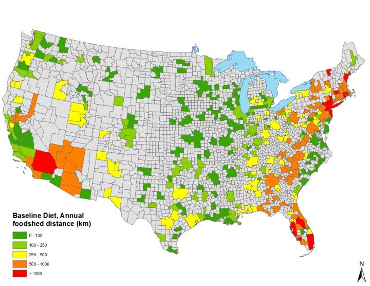 Map of Contiguous United States Showing Color-Coded Urban Centers