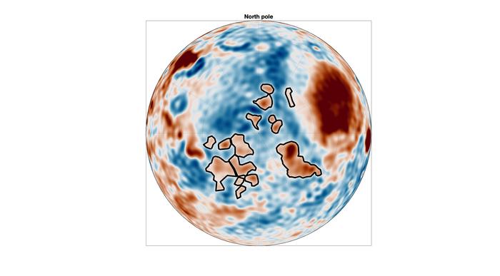 Map highlighting the dense gravitational structures in the northern hemisphere.