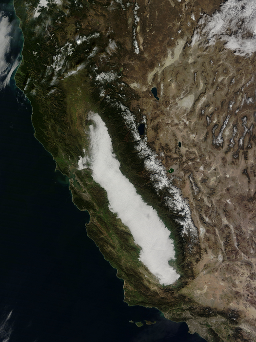 Satellite image of clouds over California