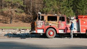 Burned fire truck in Detroit, Oregon