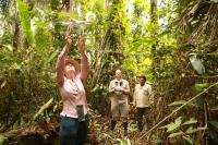 QUT researcher Kerrie Mengersen holds drone in Amazonian forest