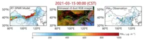 Tracking a large-scale dust storm incursion process using gapless PM10 from the RT-SPMR model.