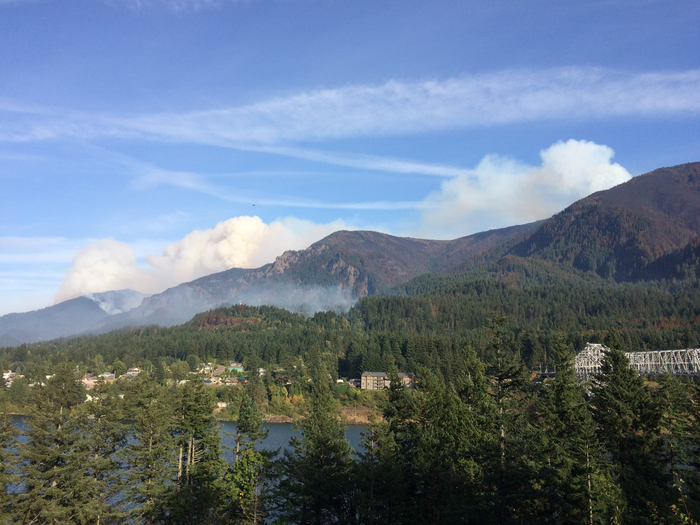 A view of the 2017 Eagle Creek Fire burning in the Columbia River Gorge