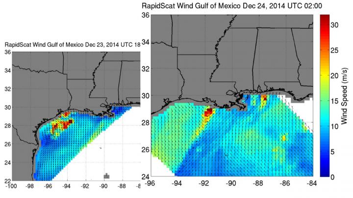RapidScat Observed Strong Winds from the Dec. 23, 2014, Storm