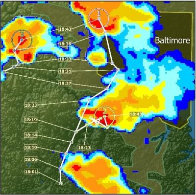 Diagram of Storm Cell Trajectories for the 2004 Storm in Baltimore