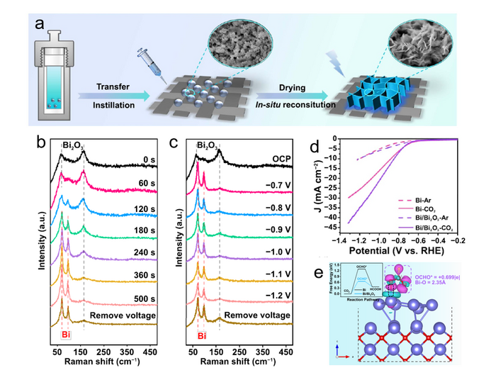 In situ Raman test and related characterization diagrams of Bi-based CO2 reduction catalysts