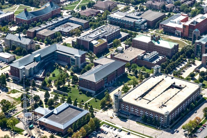 Aerial view of campus of University of Illinois, Urbana-Champaign