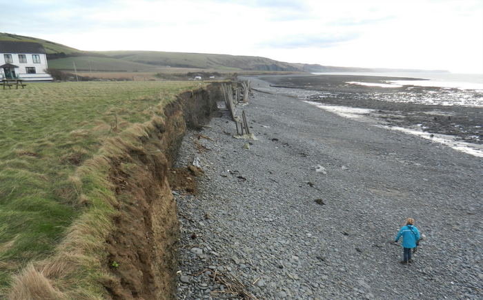 Erosion along the coastline of Cardigan Bay, west Wales