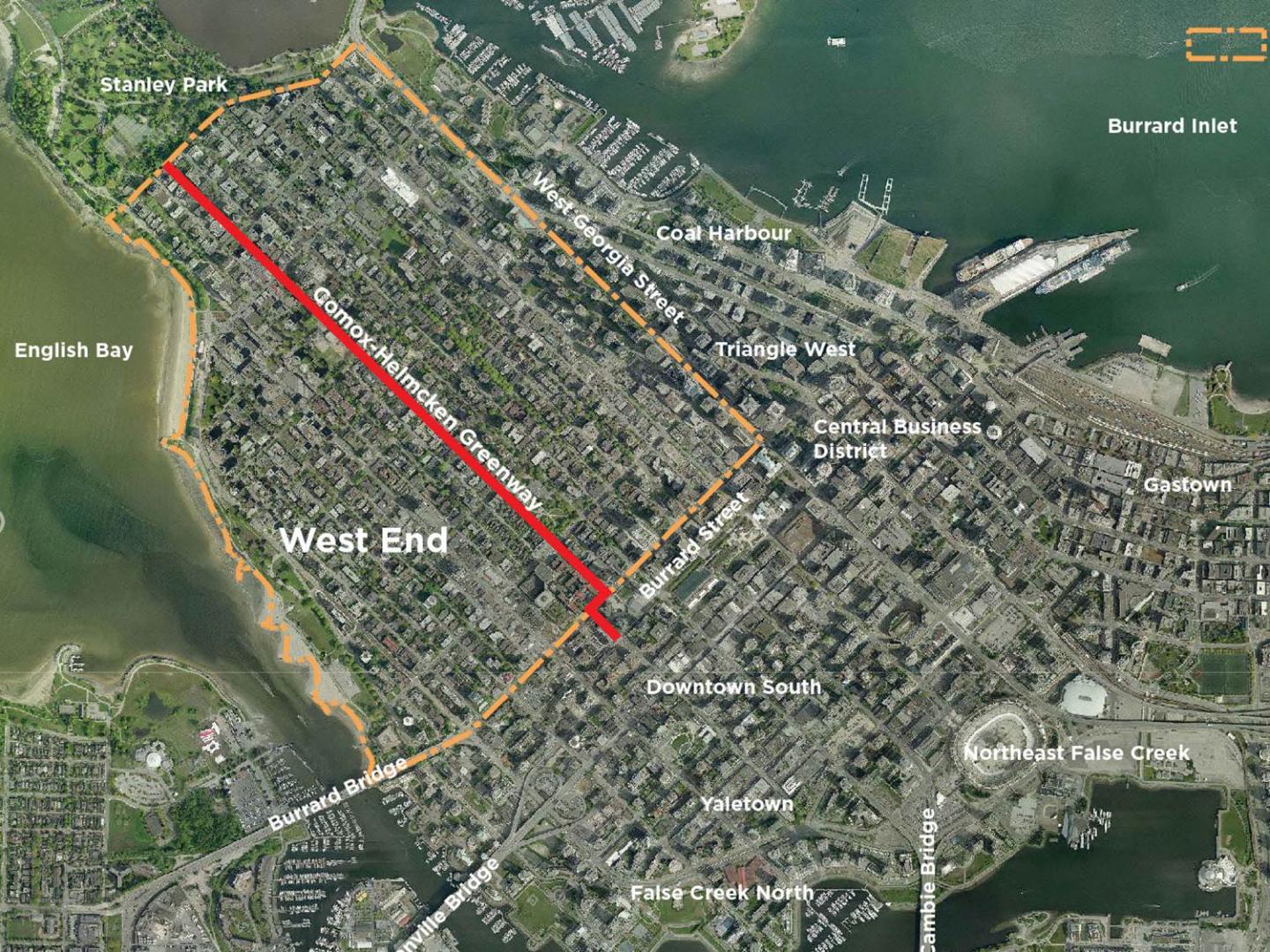 Comox Helmcken Greenway, Shown on Map of Vancouver, B.C.