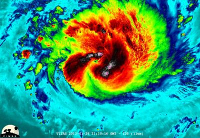 NASA-NOAA's Suomi NPP Satellite Captured This False-Colored Night-Time Image of Cyclone Felleng