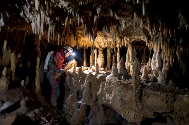 Researchers in the Pozzo Cuc&ugrave; cave, in the Castellana Grotte area (Bari, Italy)