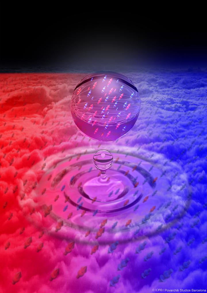 Artistic View of a Quantum Liquid Droplet Formed By Mixing Two Gases of Ultracold Potassium Atoms