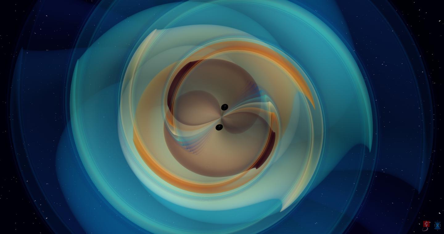 Extrait d’une simulation numérique de fusion des deux trous noirs.