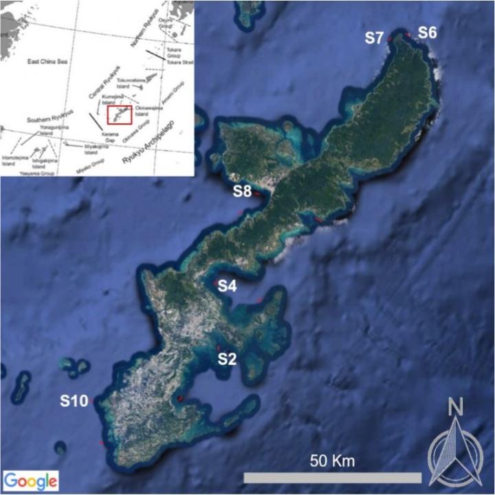 Map of visited areas around Okinawa
