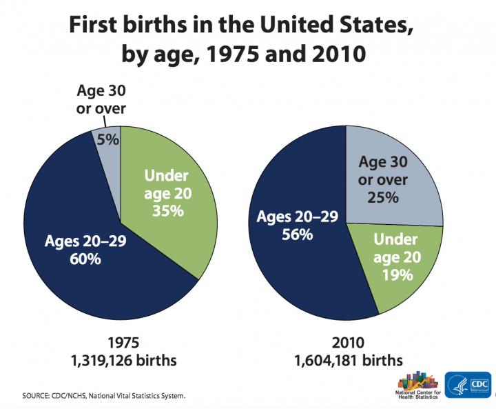 First Births in the United States by Age, 1975 and 2010