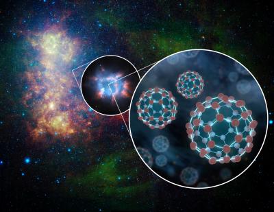 Illustration of Buckyballs in Space