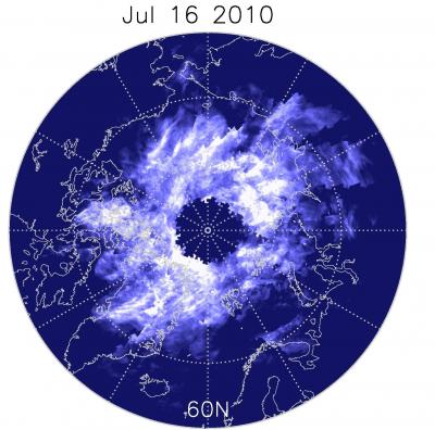 Image of Noctilucent Clouds over the Poles in 2010