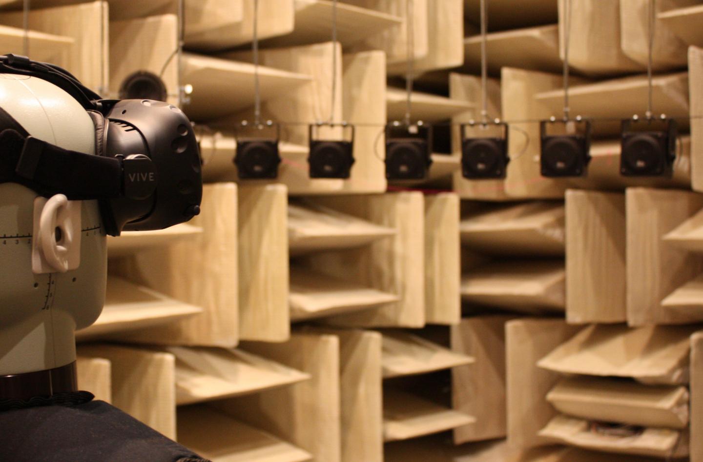 A Mannequin Wears a VR Headset in an Anechoic