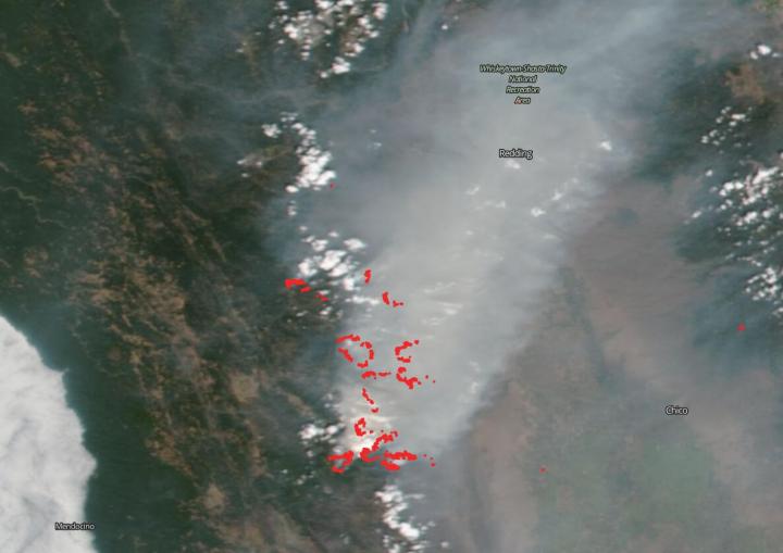 True-color image of the August Fire Complex in California