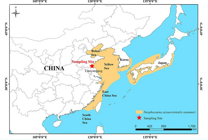 A natural distribution map of N. a. sunameri and the sampling site (red star) of the study