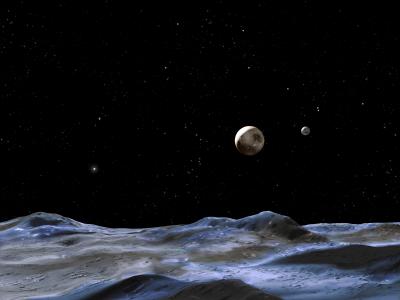 Pluto and Some of Its Moons (From a Pluto Moon)
