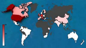 World map of number of survey responses.