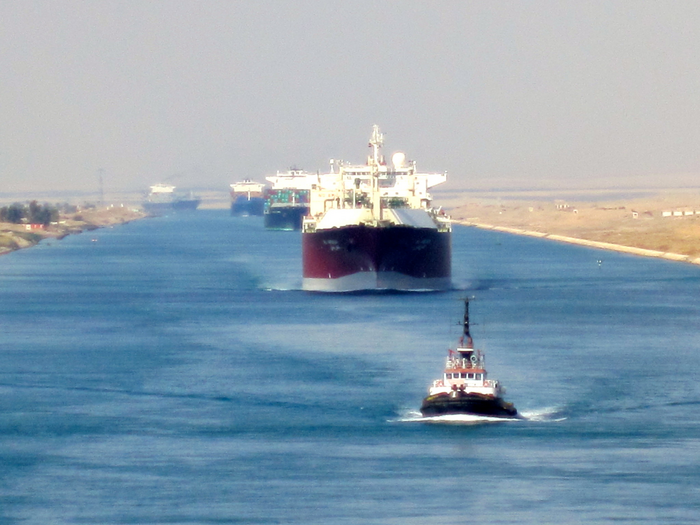 Shipping vessels on the Suez Canal