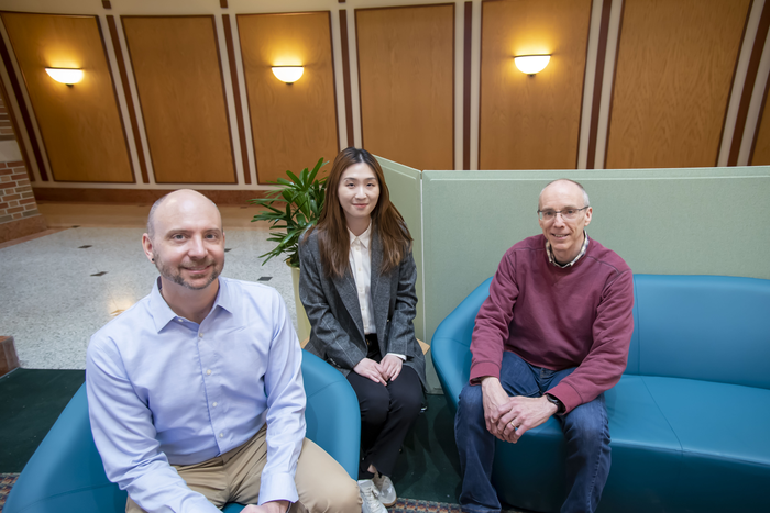 Headshots of Beckman researchers Caroline Li, Charles Schroeder, and Jeff Moore