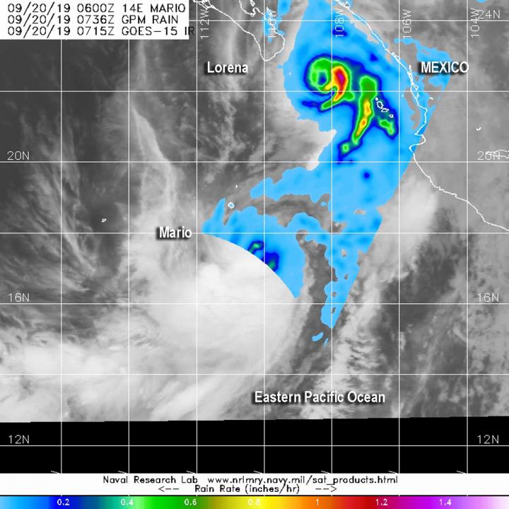 GPM Image of Lorena and Mario