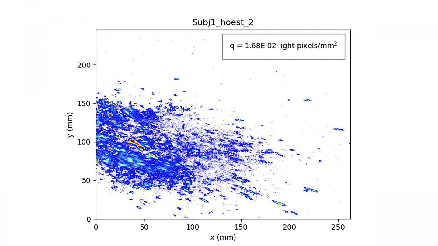 A plot showing how much the aerosol from a sneeze spreads in each direction