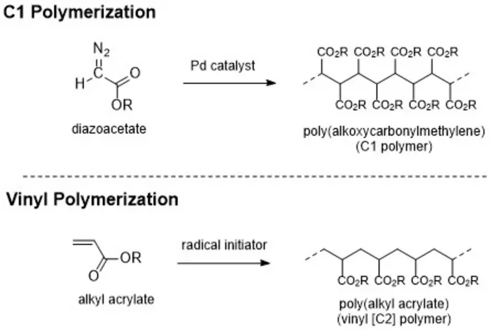 C1 polymerization of diazoacetate and vinyl polymerization of alkyl acrylate