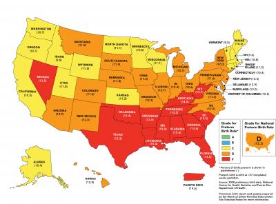 March of Dimes Premature Birth Report Card Map