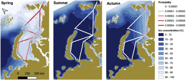 Figure 2. Probability of Category A ships becoming beset in the Kara Sea