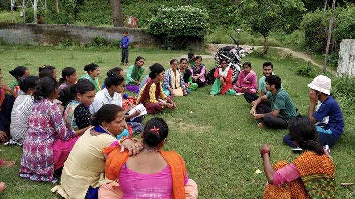 Trishant Simlai with a group of local women