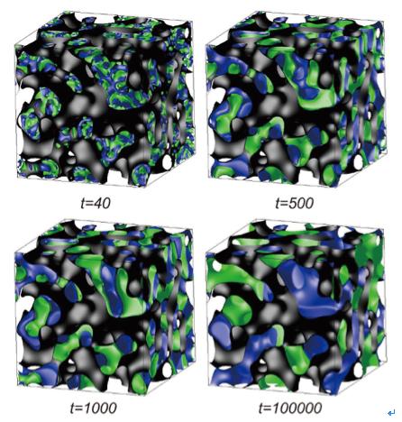 Phase-Separation Process in a 3-D Random Porous Structure in a Neutral Wetting Case