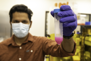 Graduate student with 3D printing materials to synthetically engineer biofilms