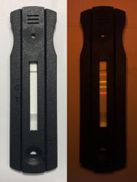 Test Strip in Normal Indoor Ambient Light, and a Fluorescence Signal of the Test Strip